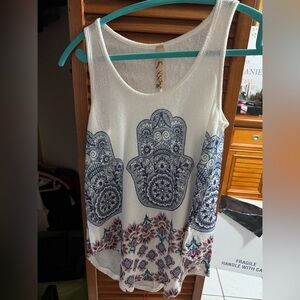 White/multi colored hamsa tank top shirt